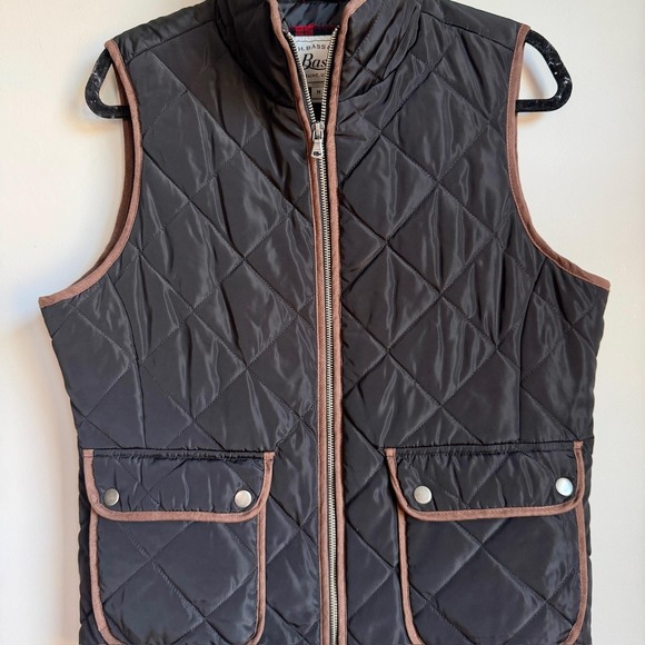 G.H. Bass Vest Womens Medium Black Quilted Zip Front Stand Collar Snap Pockets - Picture 2 of 10